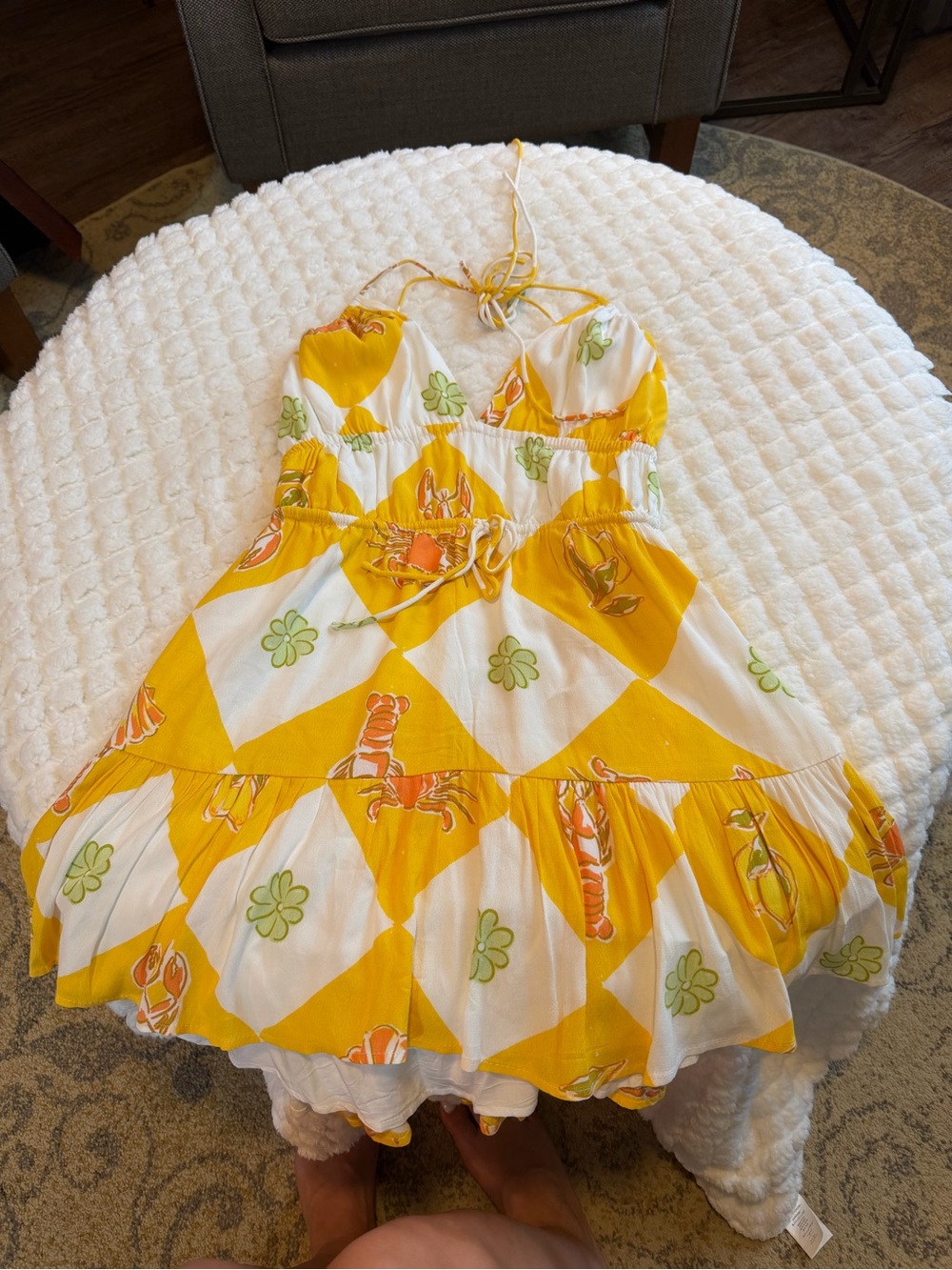 Sabo Skirt Yellow White Floral Halter Mini Dress